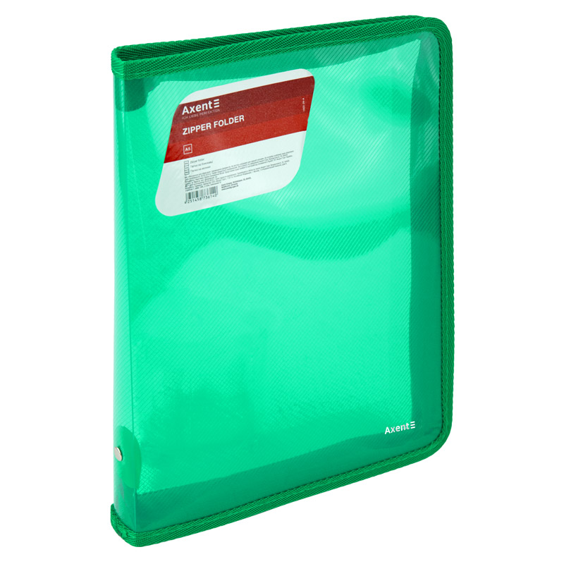 Папка об'ємна на блискавці Axent 1802-26-A, B5, прозора зелена